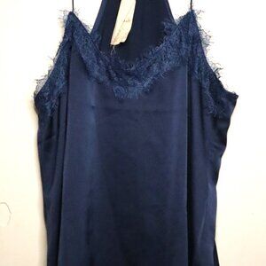 Navy Blue Hem & Thread Lacy Silky Camisole Baby Doll Tank Top Medium New